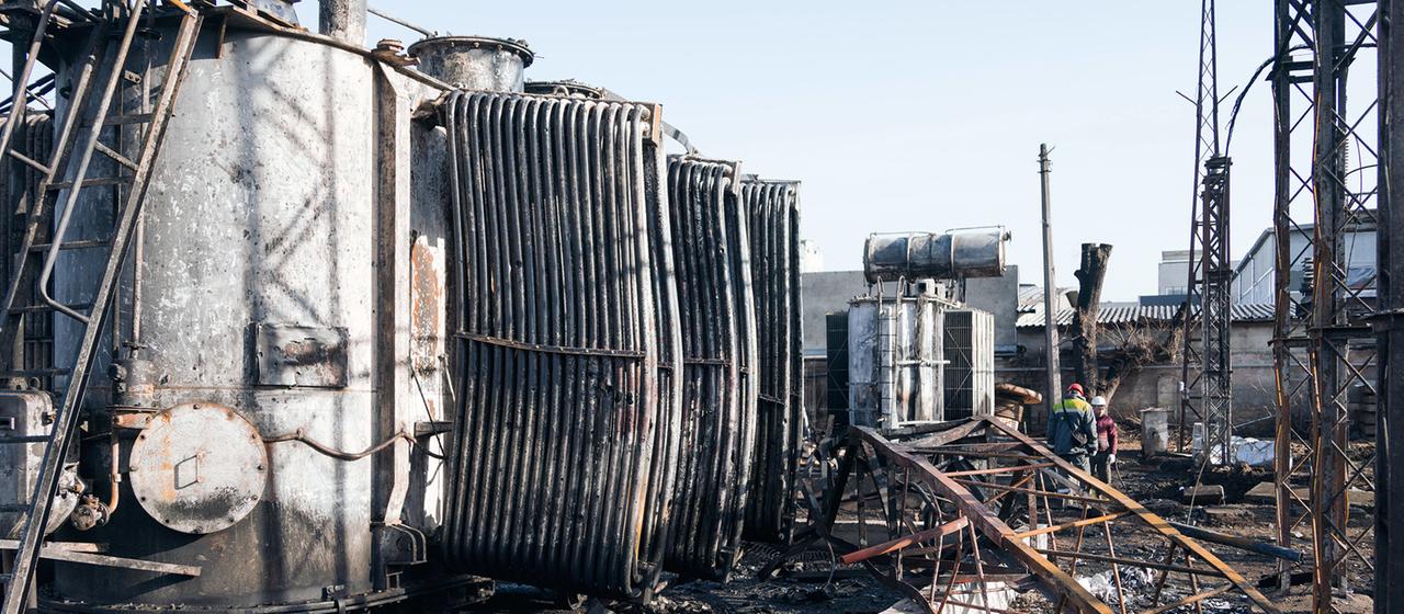 Eine beschädigte Hochspannungs-Umspannstation in der Region Odessa. (Archivbild: 06.01.2026)