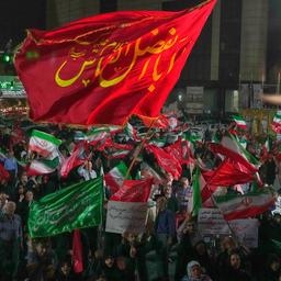Pro-Regierungsdemonstranten mit Fahnen in Teheran 