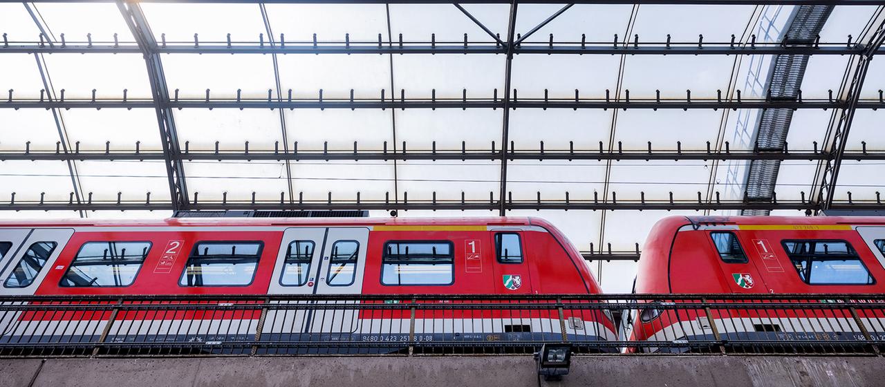 Eine Regionalbahn der Deutschen Bahn fährt in einen Bahnhof.