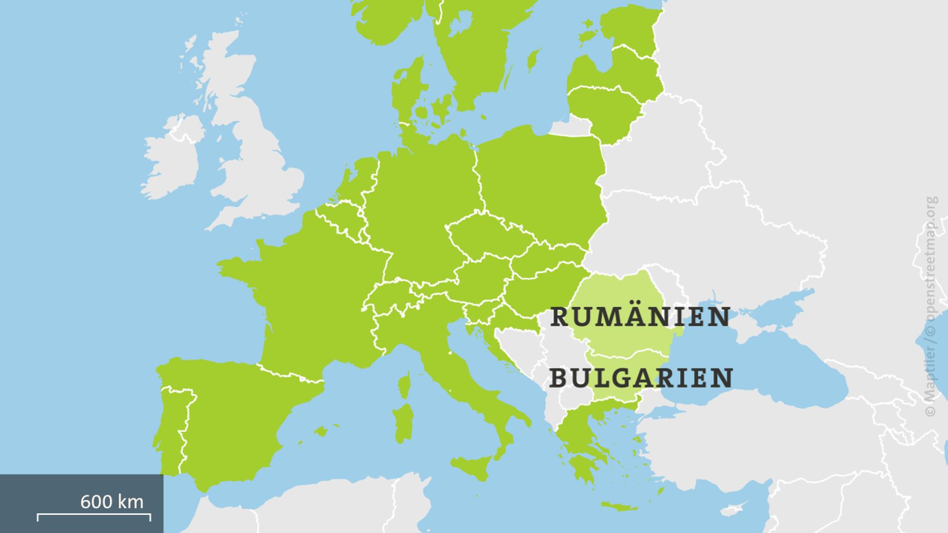 Karte: Schengenraum mit Rumänien und Bulgarien | ARD-aktuell