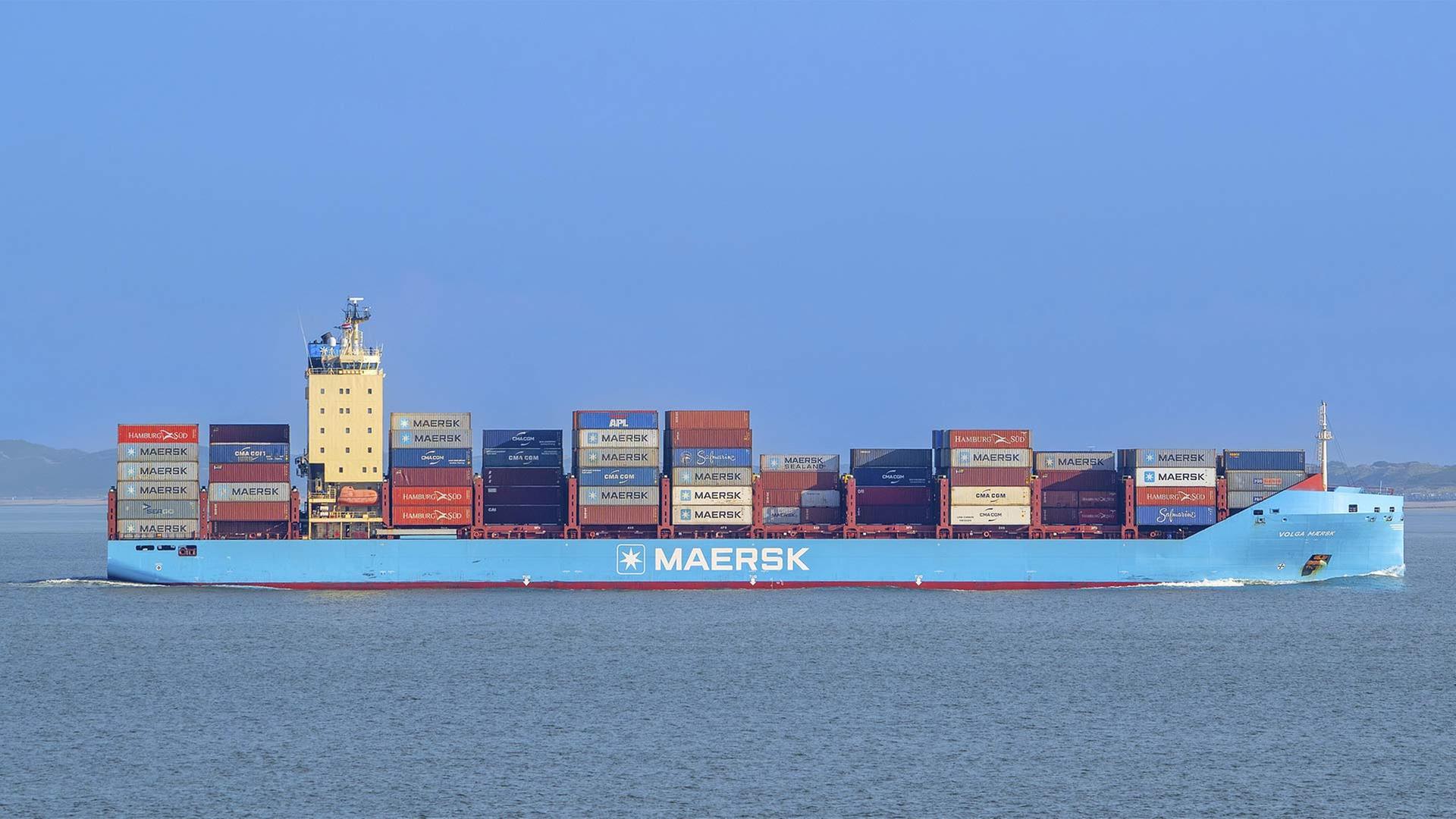 Ein Containerschiff der Reederei Maersk. | picture alliance / imageBROKER