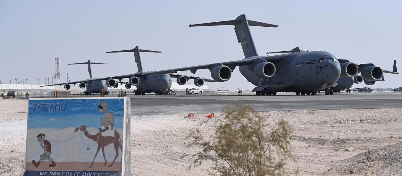 US Air Force C-17 Globemaster aircraft at Al-Udeid Air Base in Doha, Qatar. (Archive image: September 7, 2021)