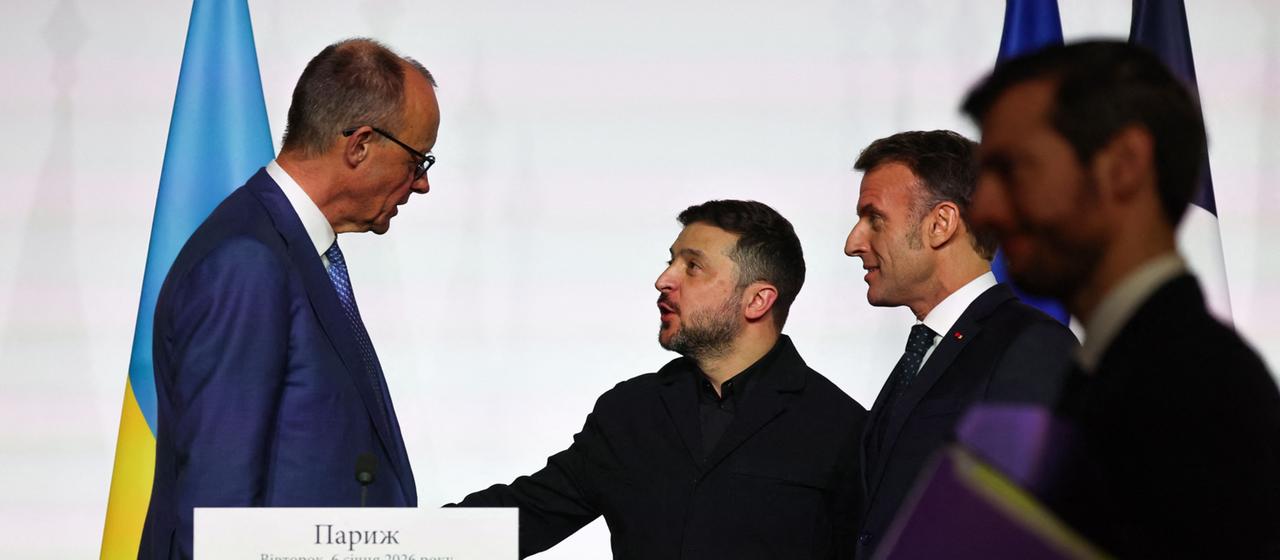 Bundeskanzler Friedrich Merz, Präsident Wolodymyr Selenskyj und Präsident Emmanuel Macron in Paris.