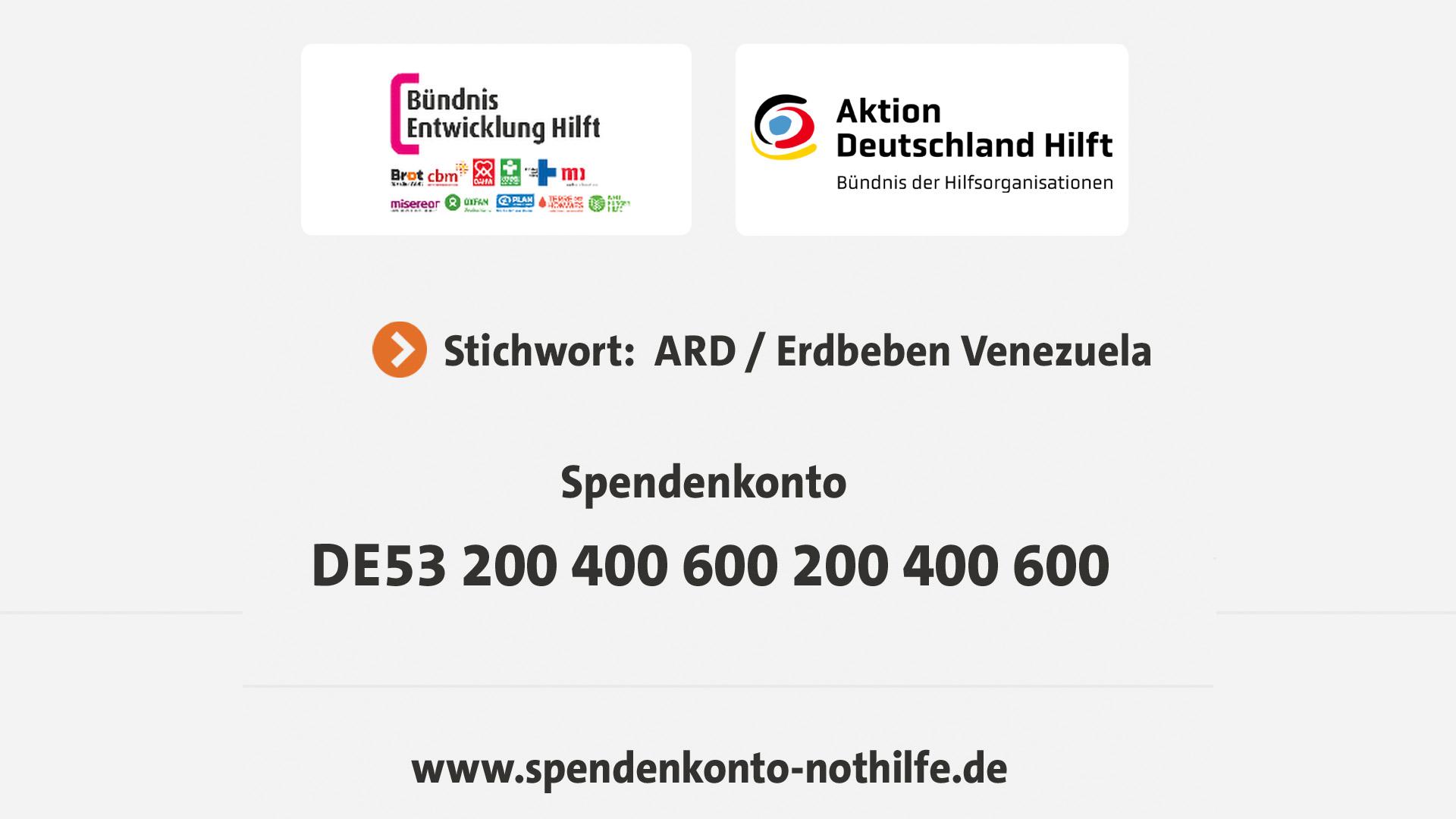 Spendentafel Erdbeben Venezuela | ard-aktuell