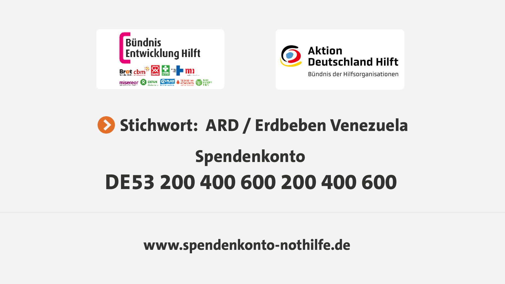 Spendentafel Erdbeben Venezuela | ard-aktuell