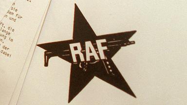 Symbol der Roten Armee Fraktion - Stern mit Maschinengewehr und den Buchstaben RAF