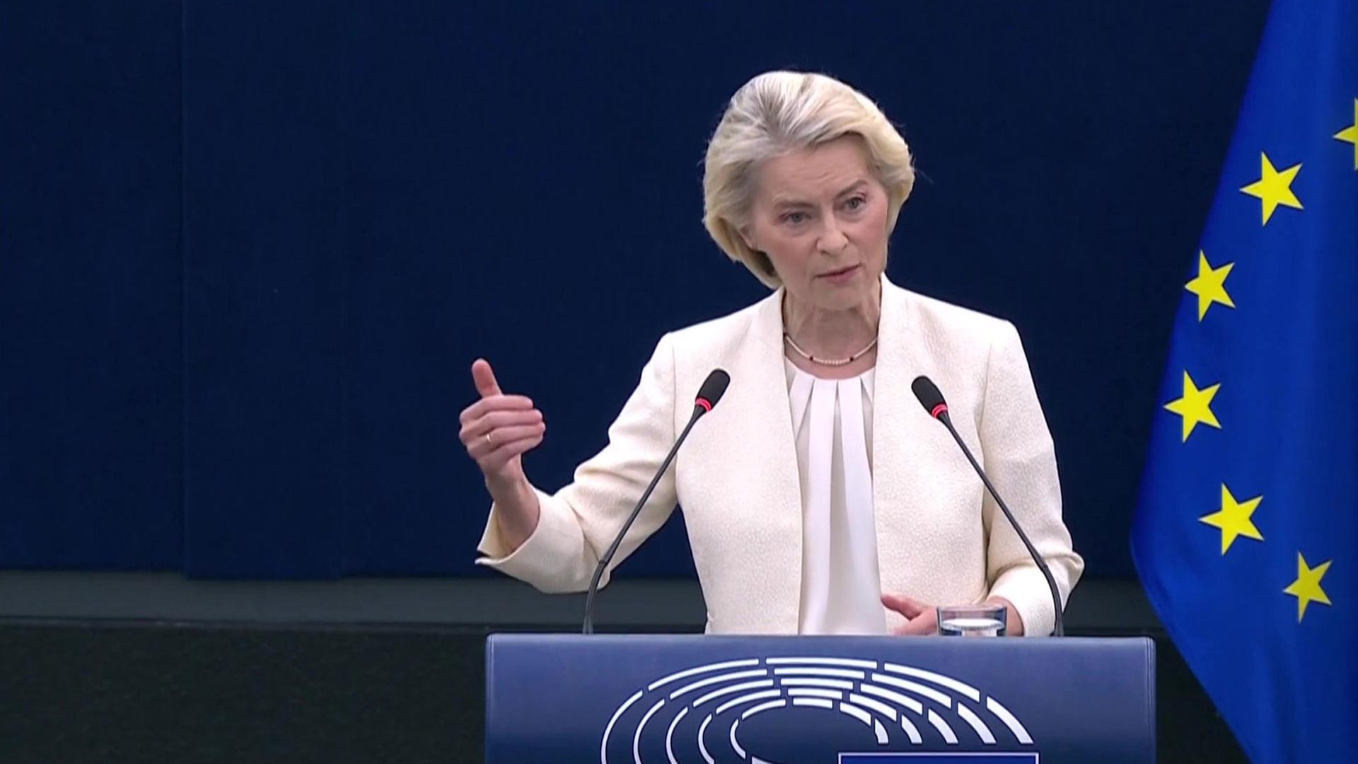 Ein Ausschnitt aus der Rede von EU-Kommissionspräsidentin von der Leyen zur Lage der Union