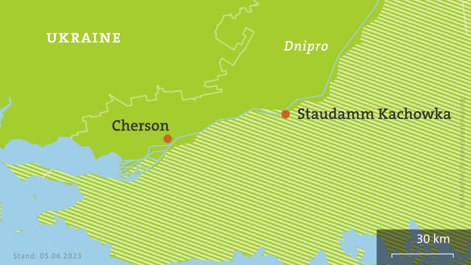 Karte Ukraine, schraffiert: von Russland besetzte Gebiete