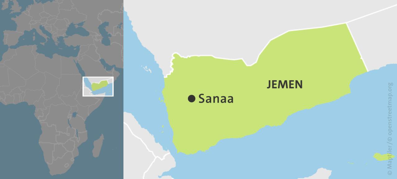 Die Karte zeigt den Jemen mit Sanaa