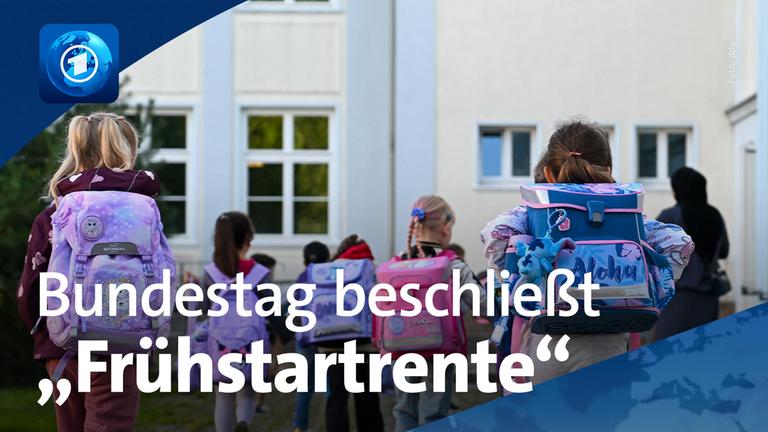 Kinder mit Schulranzen gehen in die Schule.