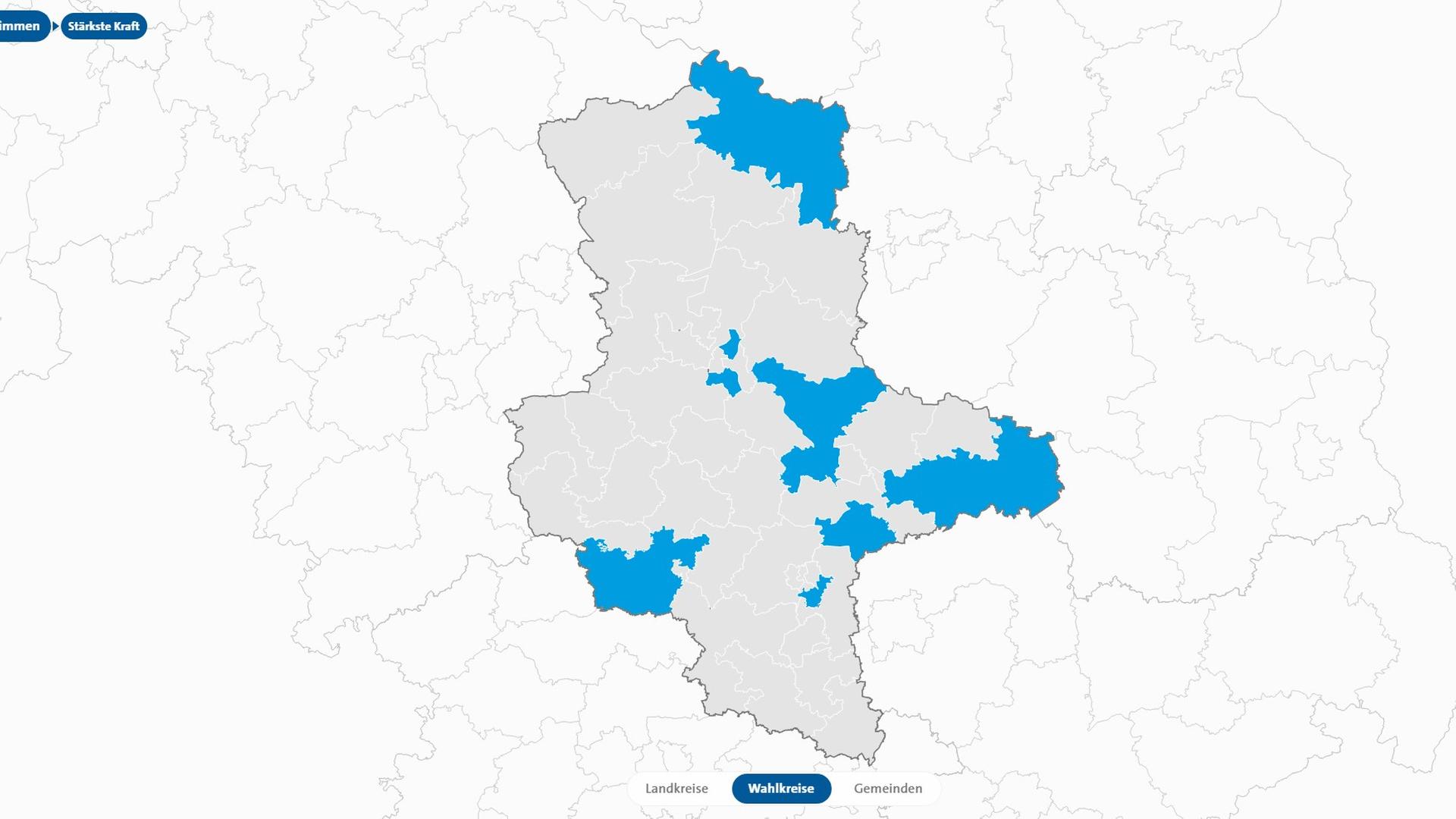 Karte mit ausgezählten Wahlkreisen der Landtagswahl in Sachsen-Anhalt | tagesschau.de
