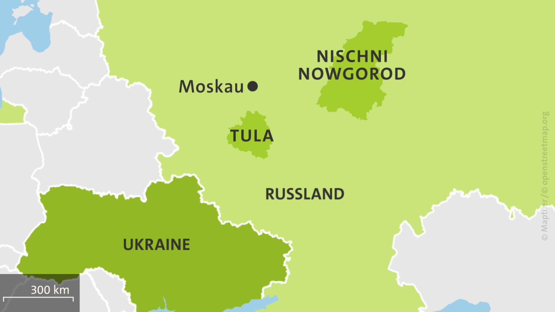 Karte mit Russland und den Regionen Tula und Nischni Nowgorod | ARD-aktuell