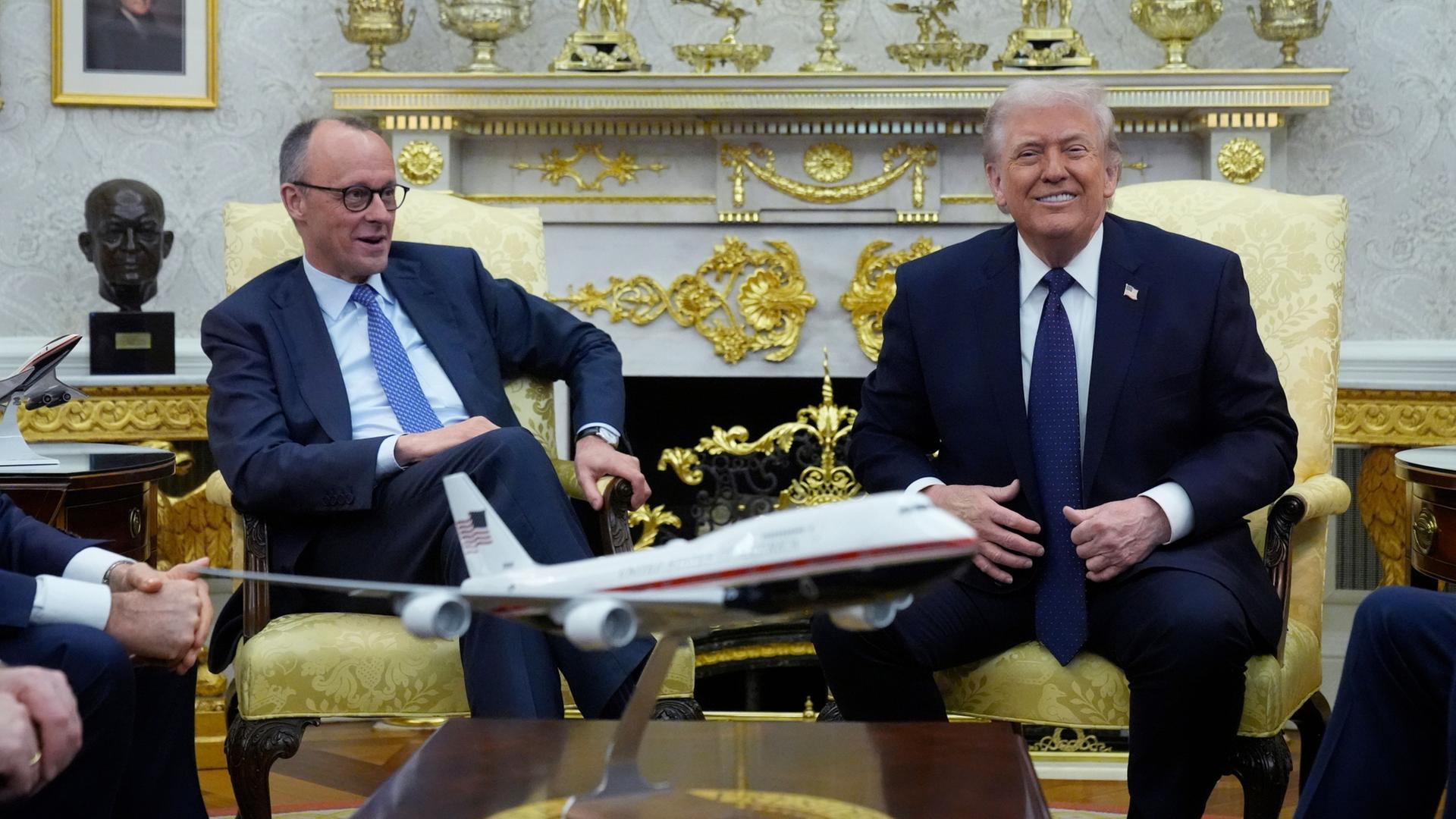 Donald Trump und Friedrich Merz im Weißen Haus | Mark Schiefelbein/AP/dpa