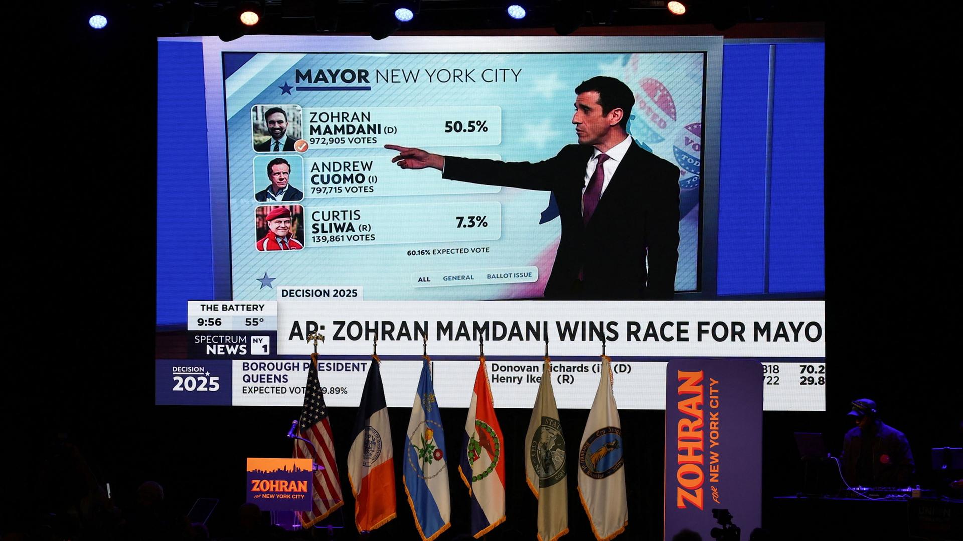 Bildschirm mit dem Wahlergebnis in New York | AFP