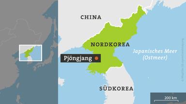 Die Karte zeigt Nordkorera mit Pjöngjang