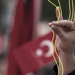 Eine Hand zeigt den "Wolfsgruß" der Grauen Wölfe am 10.04.2016 in München (Bayern) während einer Pro-Türkischen Demonstration in der Innenstadt.