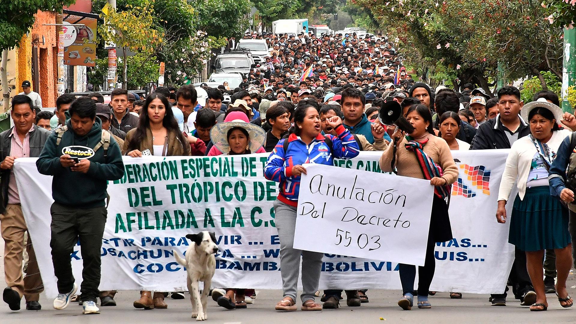 Menschen in Bolivien nehmen an einer Demonstration teil. | EPA