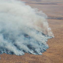 Luftaufnahme der durch einen Brand zerstörten Flächen im Etosha-Nationalpark in Namibia.