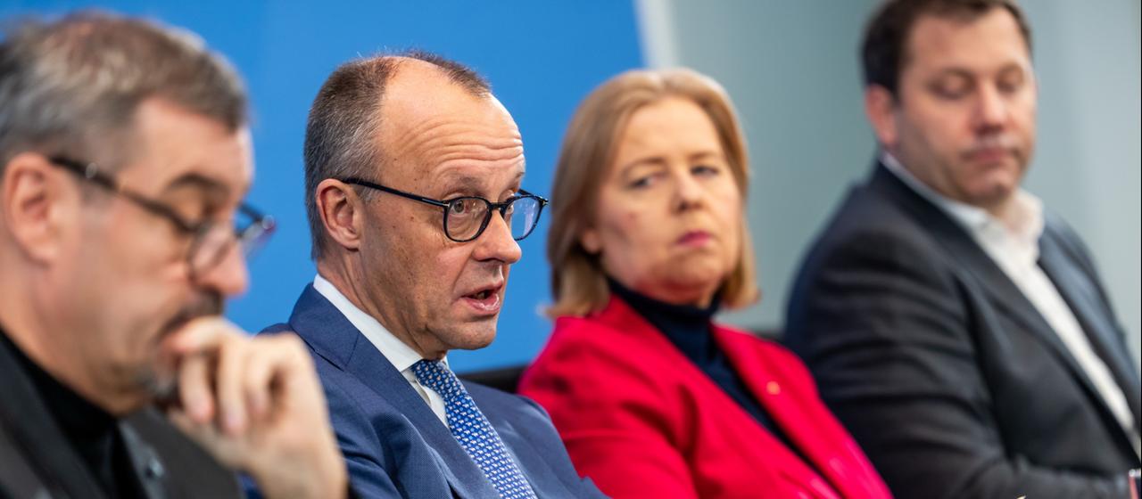 Friedrich Merz, Lars Klingbeil, Bärbel Bas und Markus Söder