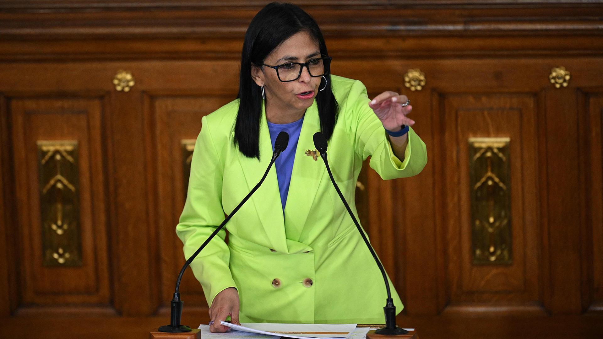Delcy Rodríguez hält vor dem venezolanischen Parlament eine Rede an die Nation. | AFP