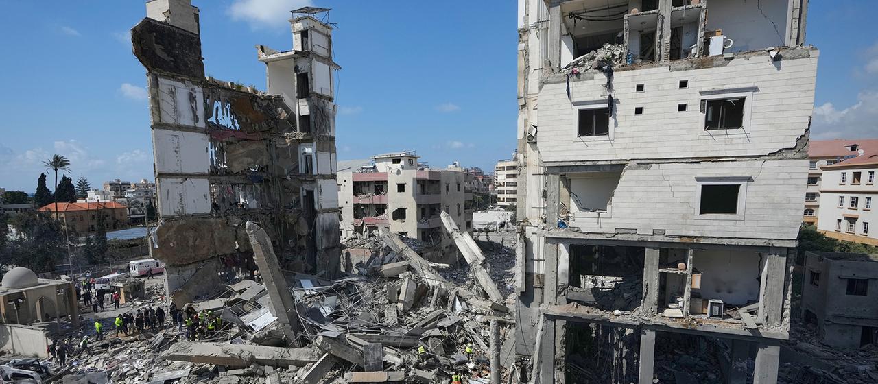 Zerstörte Gebäude in Sidon, Libanon.