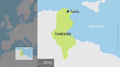 Die Karte zeigt Tunesien mit der Hauptstadt Tunis.