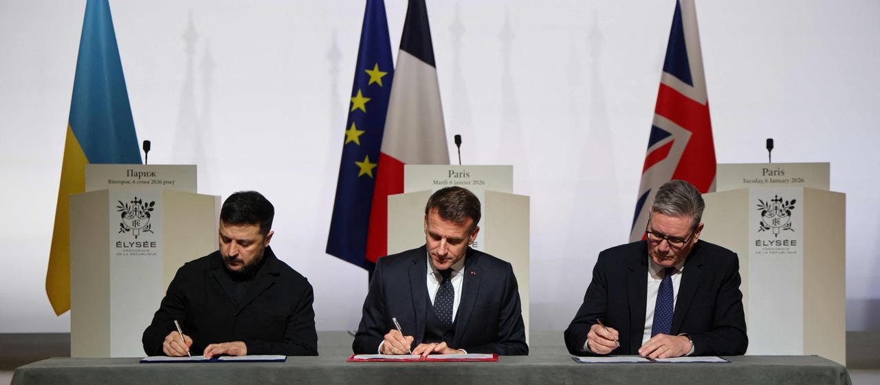 Wolodymyr Selenskyj, Emmanuel Macron und Keir Starmer.
