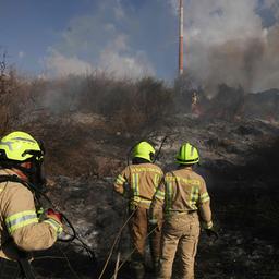Einsatzkräfte löschen ein Feuer in der Gegend von Lod, in der Nähe von Tel Aviv, in Zentralisrael.