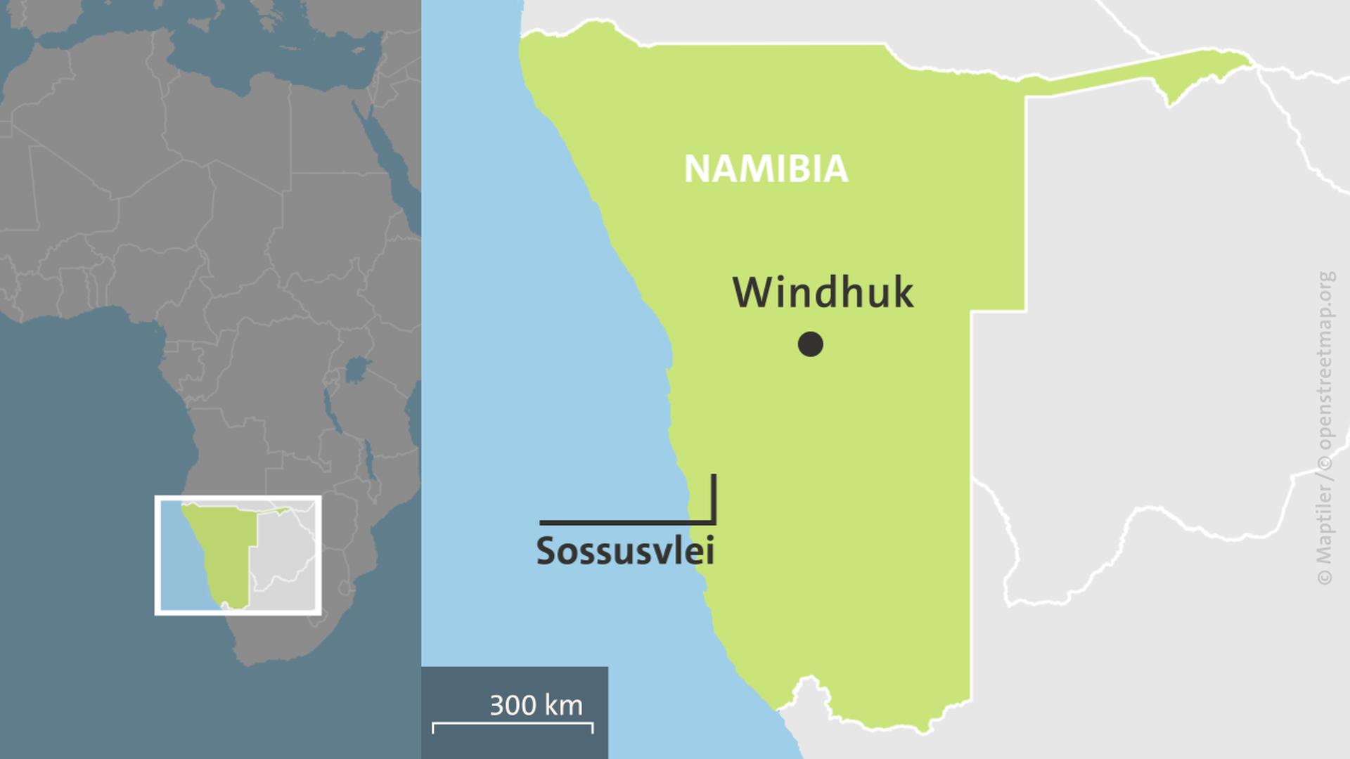Karte mit Namibia, Windhuk und Sossusvlei | ARD-aktuell