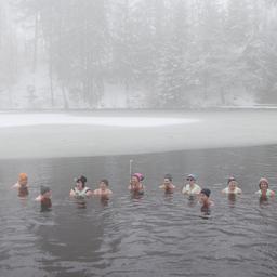 Eisschwimmer im Waldseebad in Hasselfelde (Sachsen-Anhalt).