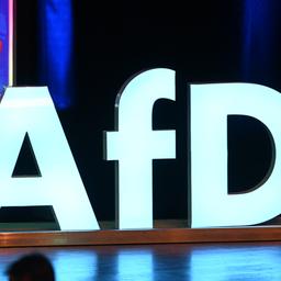 as Logo der Partei AfD steht bei einer Wahlkampfkundgebung 