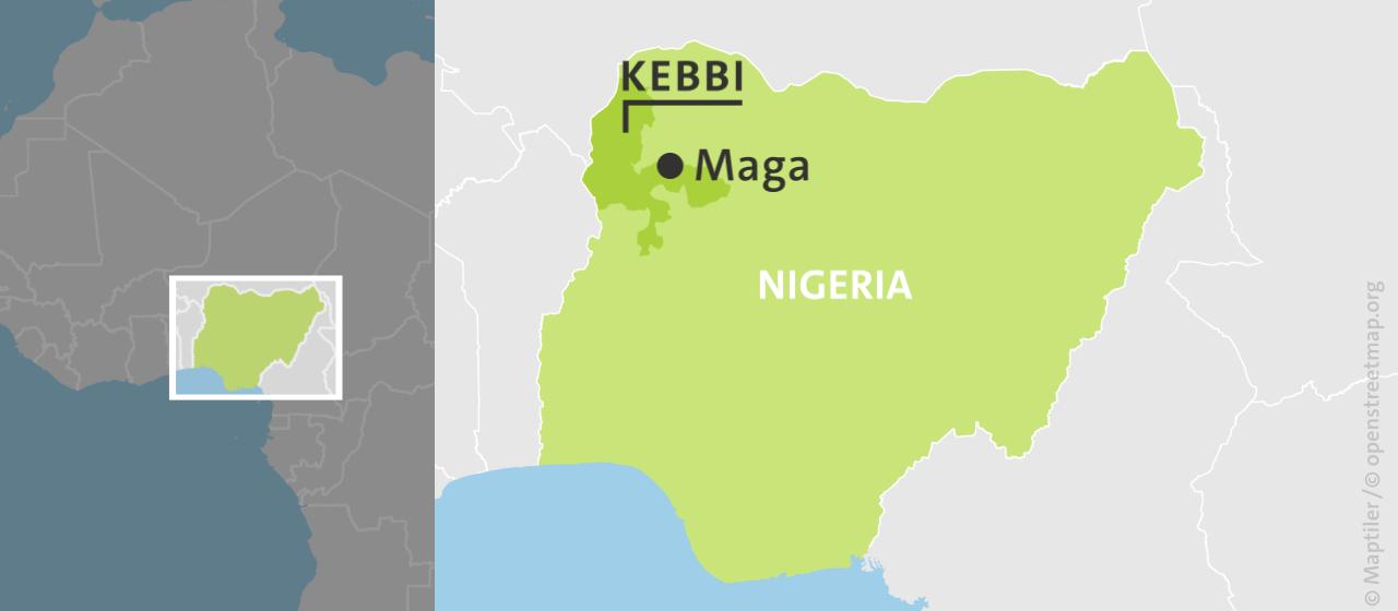 Karte: Nigeria mit dem Bundesstaat Kebbi und dem Ort Danko Maga