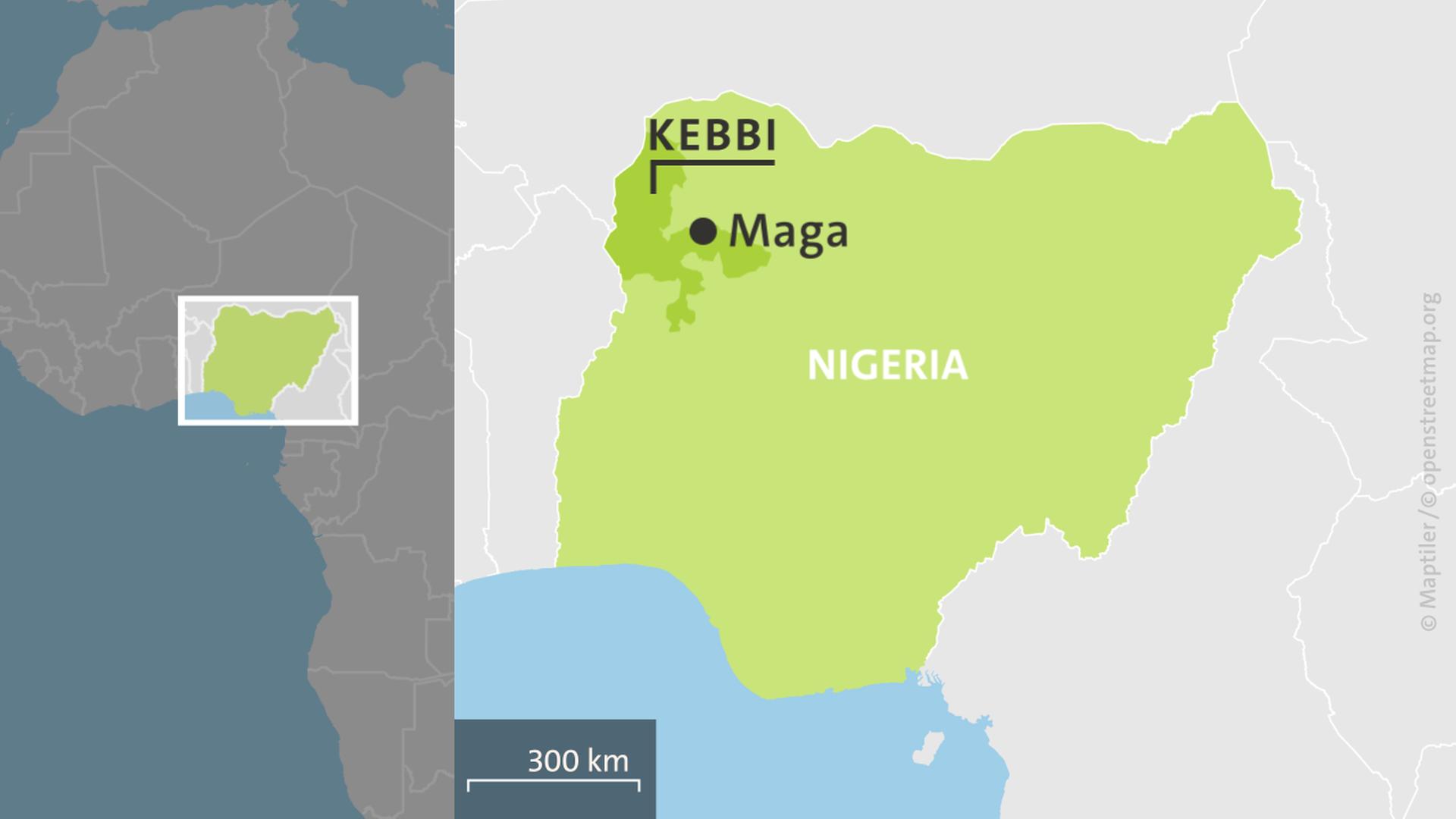 Karte: Nigeria mit dem Bundesstaat Kebbi und dem Ort Danko Maga | ARD-aktuell