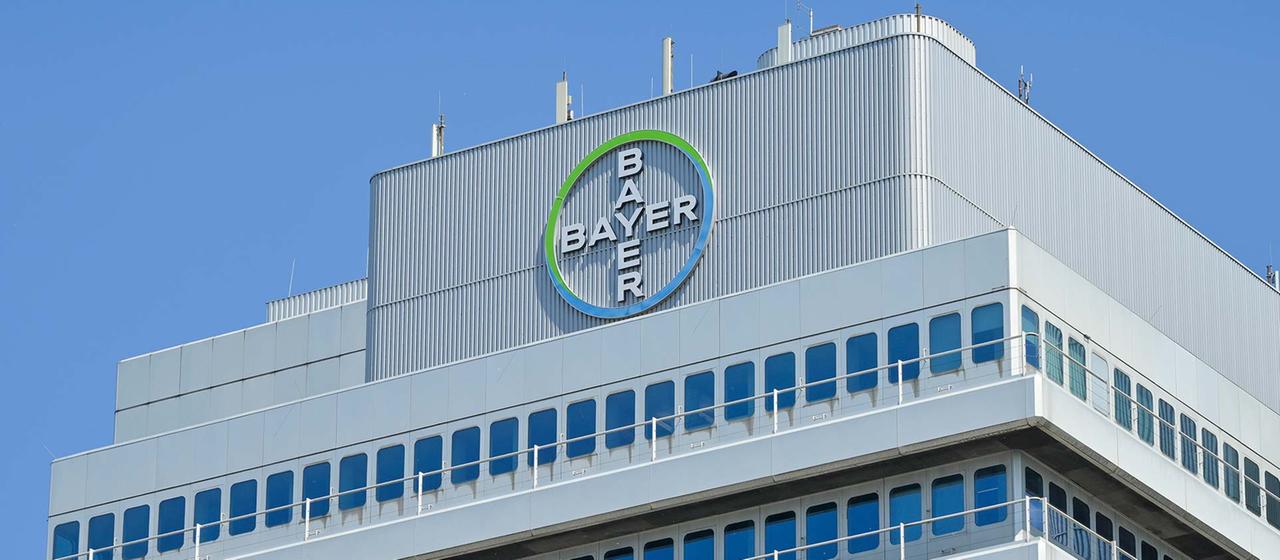 Company logo on a Bayer AG building.