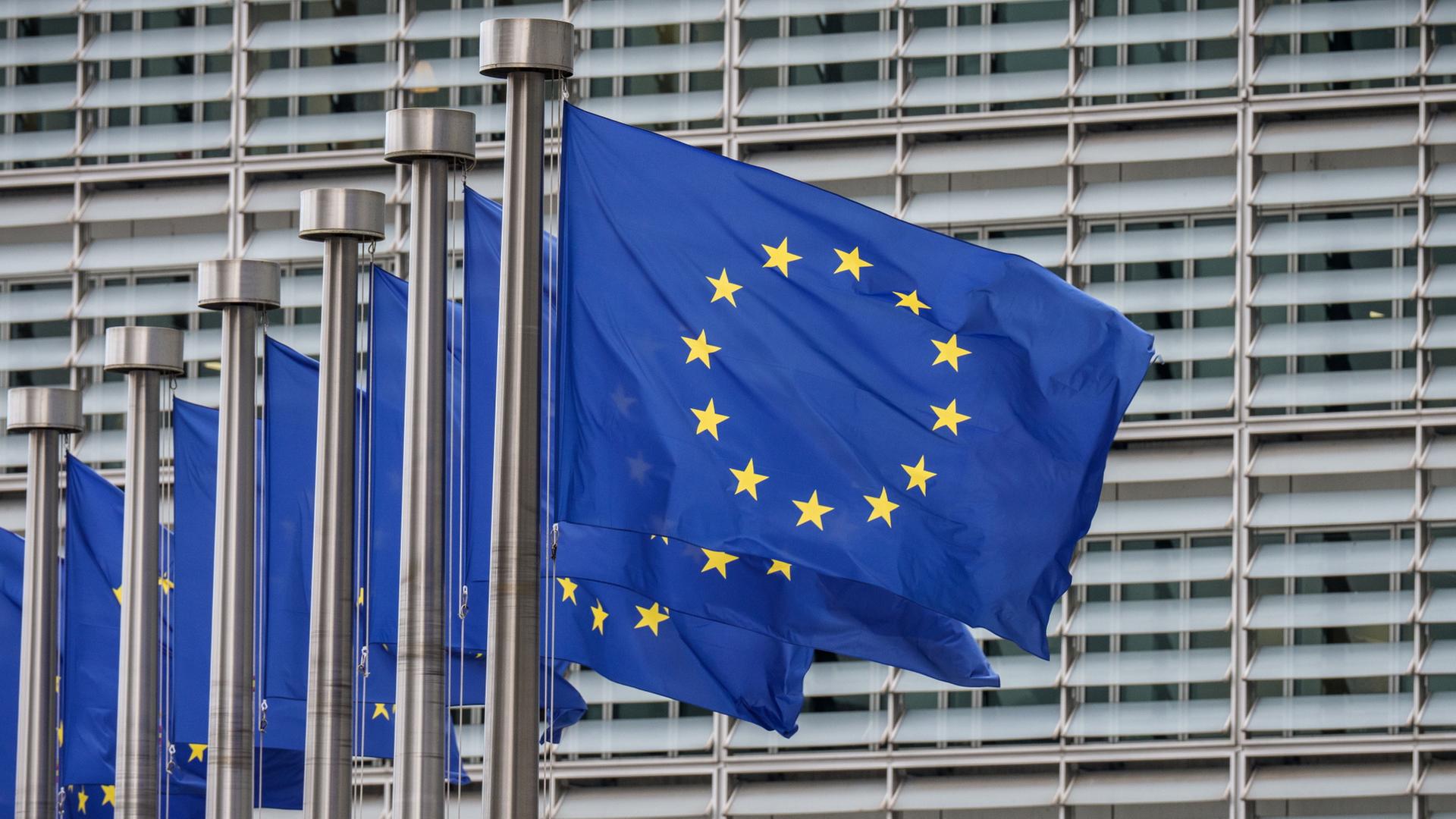 EU-Fahnen wehen vor dem GebÃ¤ude der EU-Kommission | Michael Kappeler/dpa
