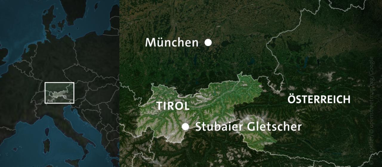 Karte: Tirol in Österreich mit dem Stubaier Gletscher