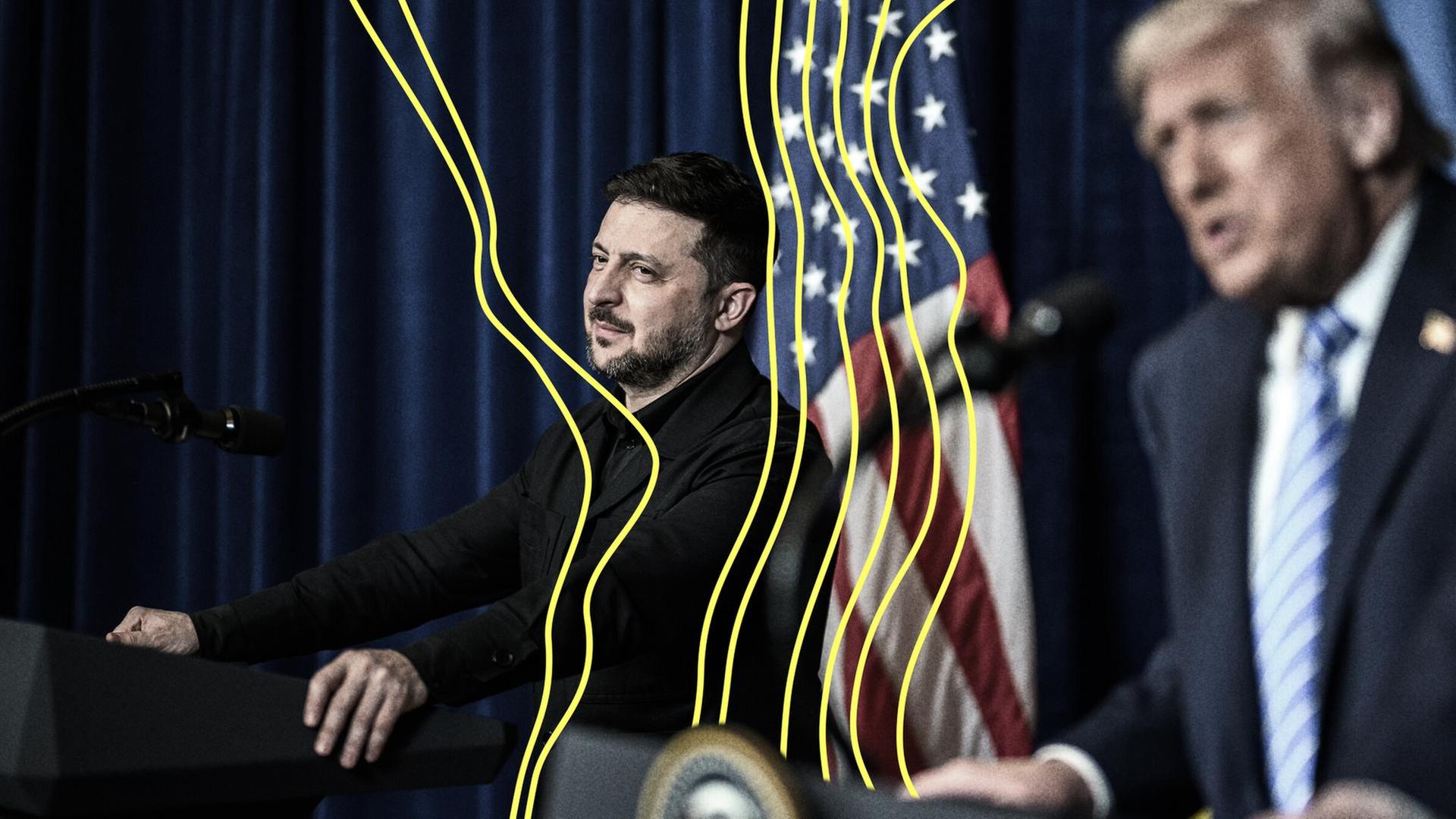 US-PrÃ¤sident Donald Trump und der ukrainische PrÃ¤sident Wolodymyr Selenskyj bei einer Pressekonferenz. | picture alliance / Photoshot | -