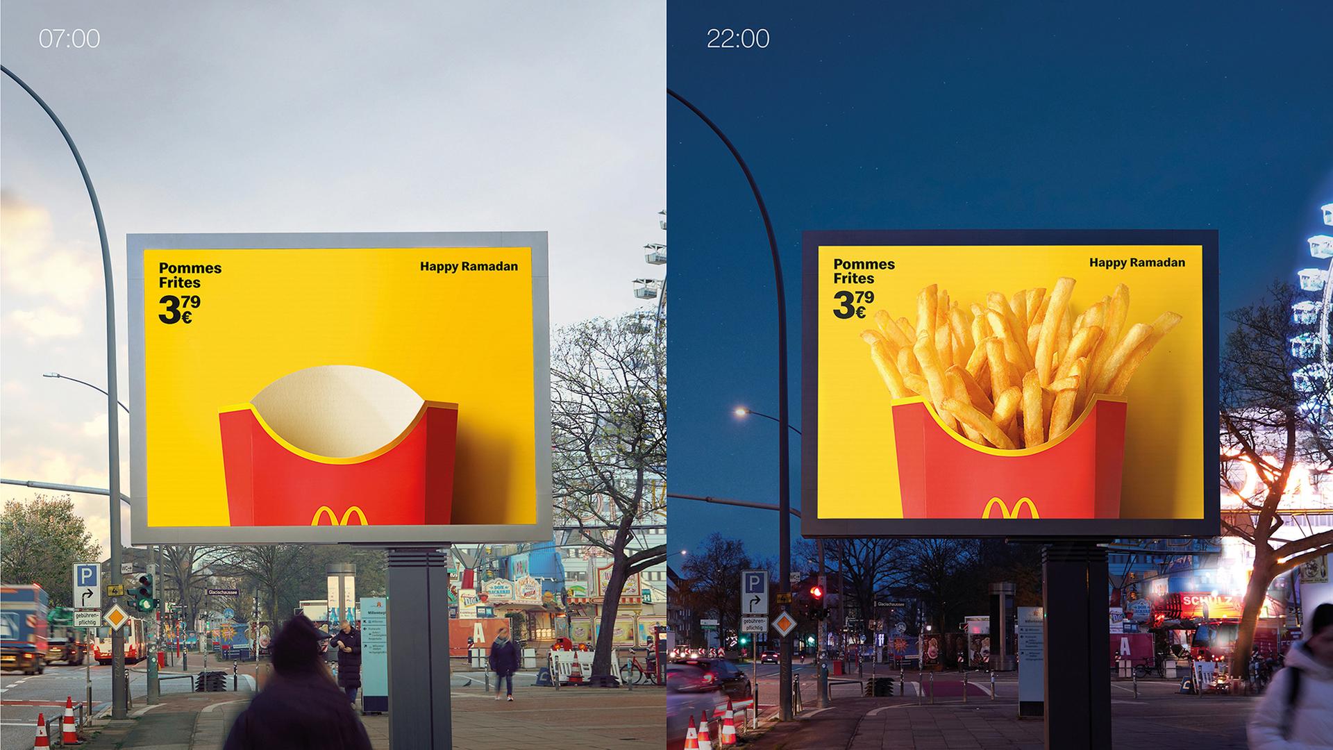 McDonald's-Werbung aus dem Jahr 2023 ist auf zwei Werbetafeln zu sehen. | McDonald?s Deutschland