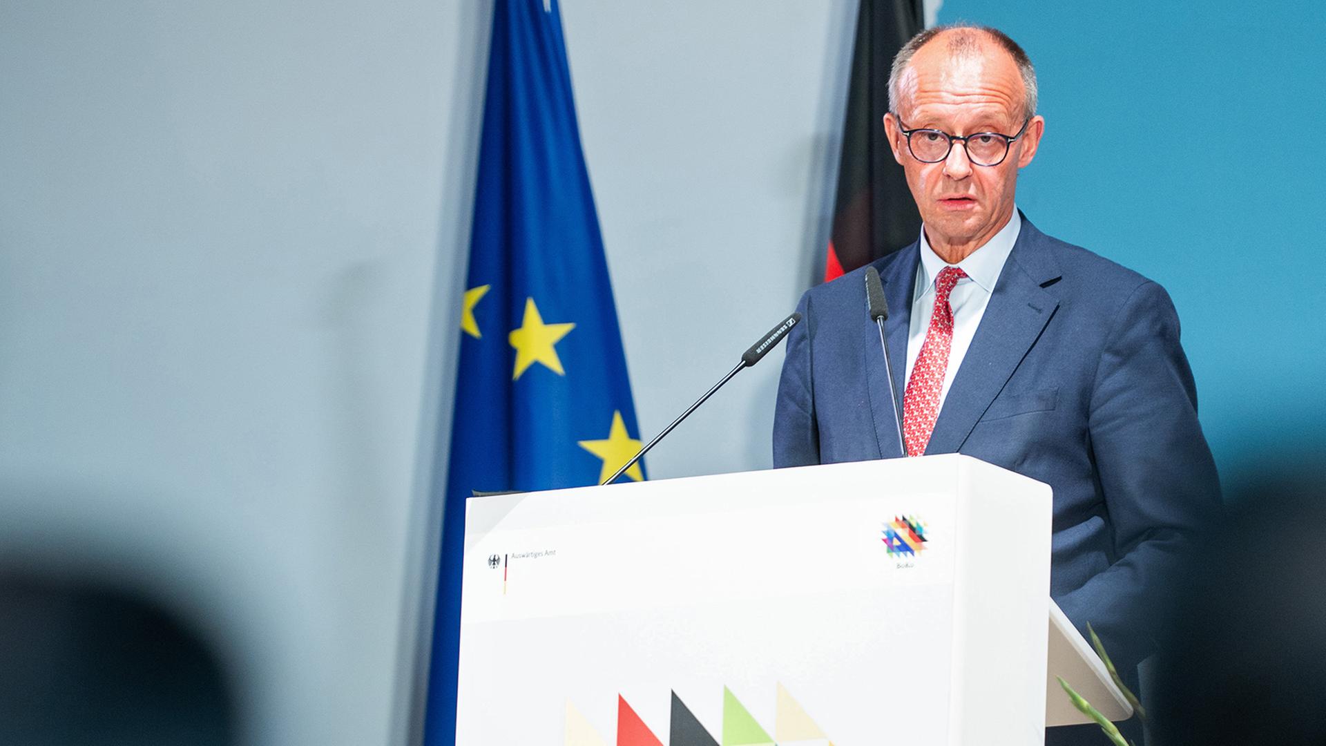 Friedrich Merz hält seine Eröffnungsrede zur Botschafterkonferenz | dpa