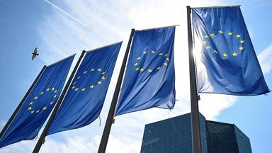 EU-Flaggen wehen im Wind.