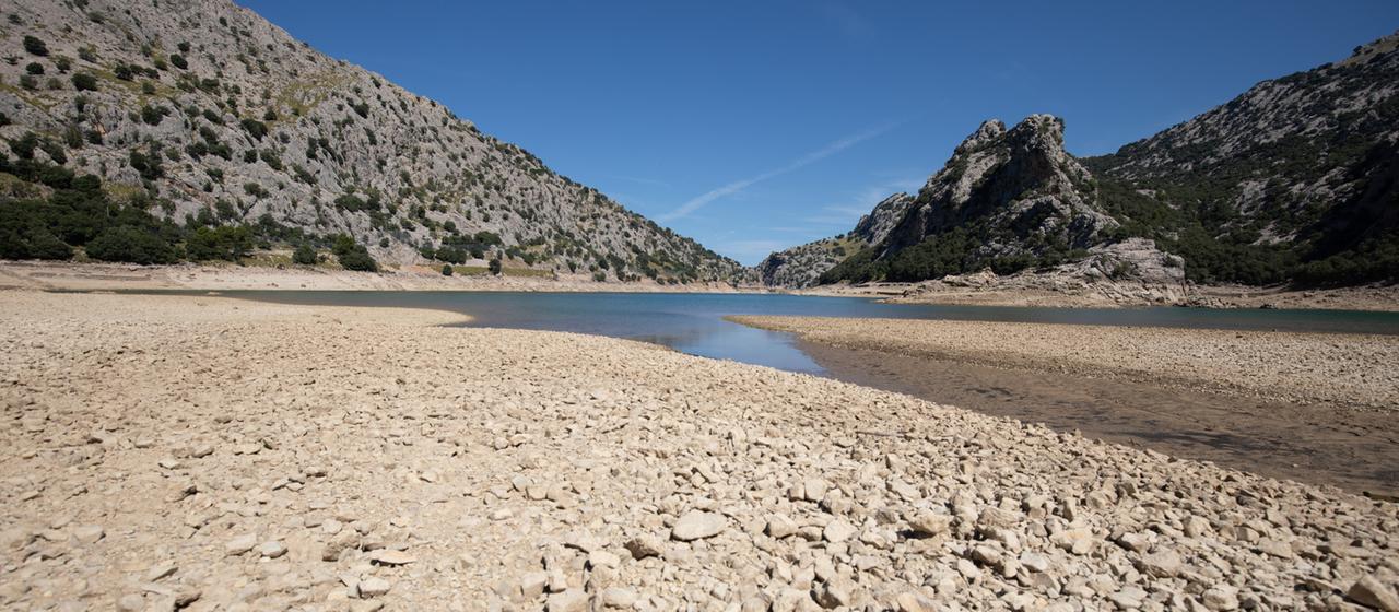 View of a dried up water reservoir