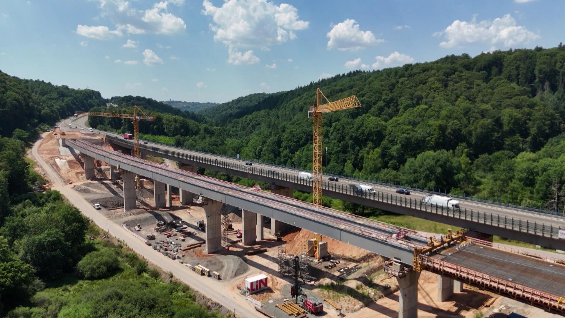 Luftbild von der Baustelle an der Grumbachtalbrücke | SR