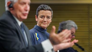 EU-Wettbewerbskomissarin Margrethe Vestager bei der Pressekonferenz zur EU-Verteidigungsstrategie.