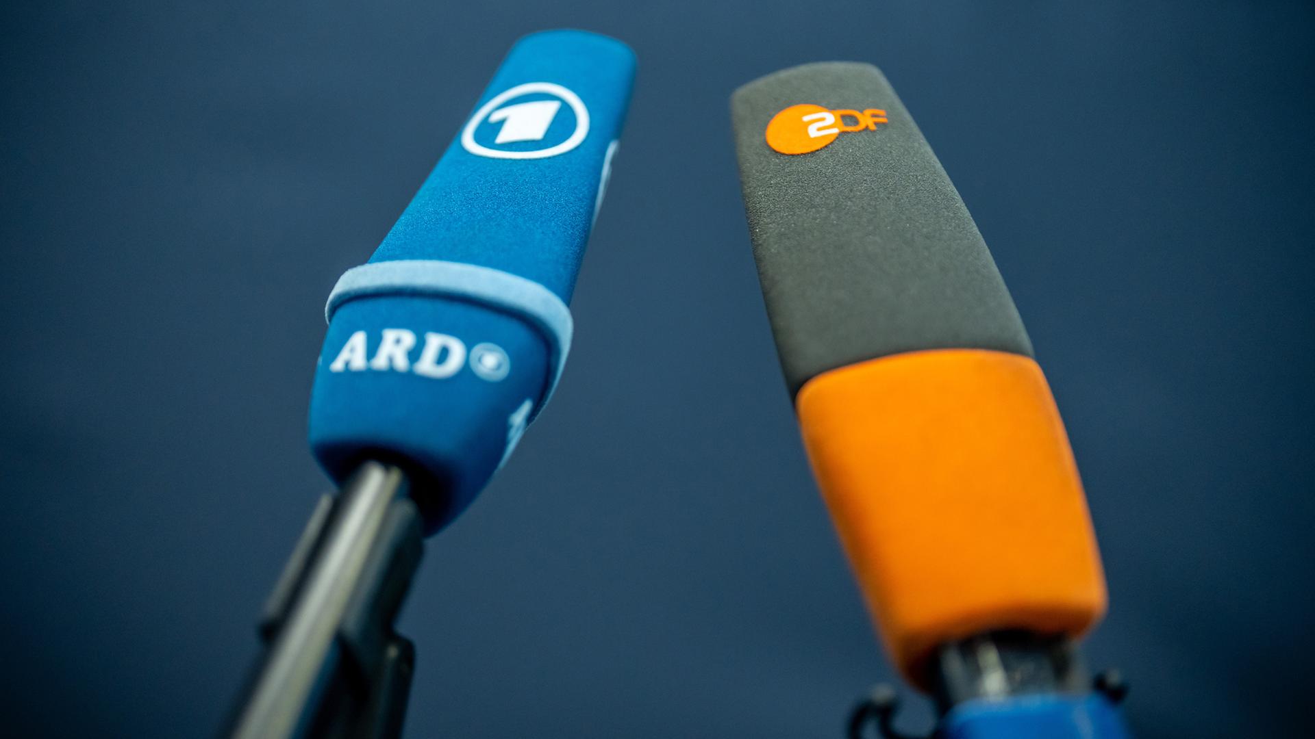 Mikrofone mit den Logos von ARD und ZDF | dpa-tmn