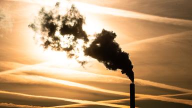 Qualm kommt am frühen Morgen aus einem Schornstein des Hauptklärwerks Stuttgart-Mühlhausen.