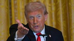 Donald Trump gestikuliert während einer Rede.