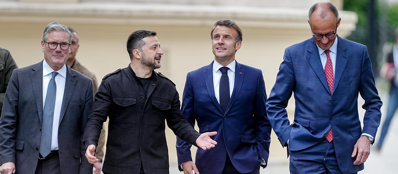 Keir Starmer, Wolodymyr Selenskyj, Emmanuel Macron und Friedrich Merz (Archivbild: 10.05.2025)