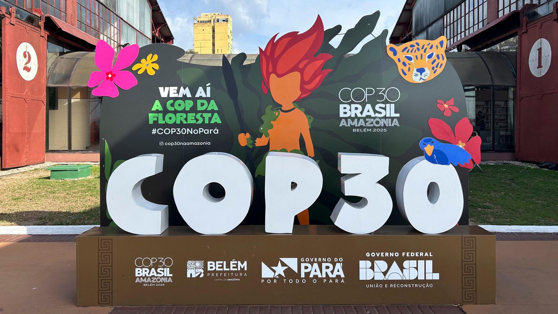 Das Logo der UN-Klimakonferenz im brasilianischen Belém | AFP