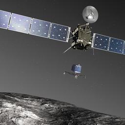 Das Foto zeigt die simulierte Landung von Philae auf dem Zielkometen Tschurjumow-Gerassimenko