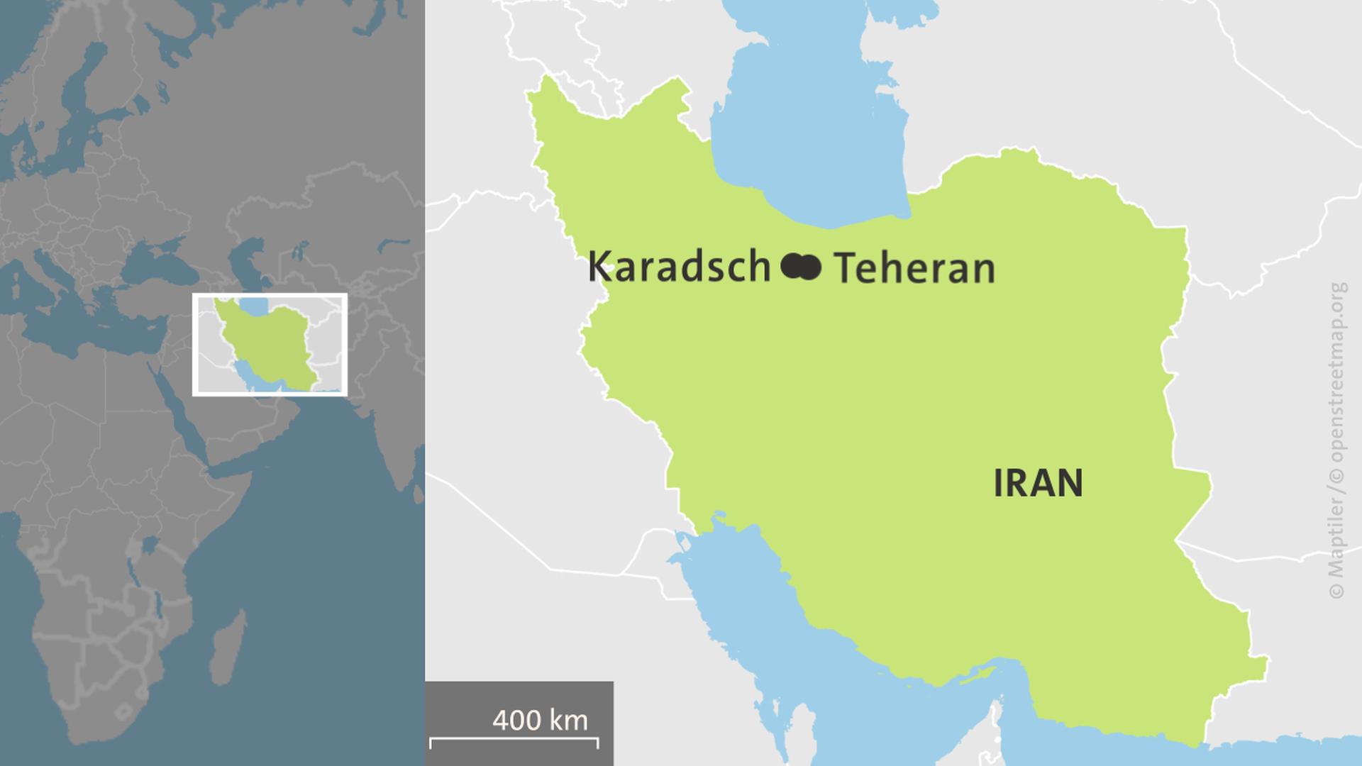 Karte mit Iran, Teheran und Karadsch | ARD-aktuell